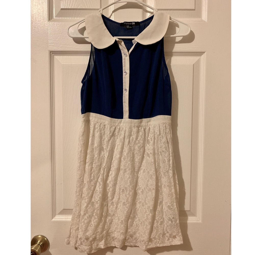 Blue top, Peter Pan collar dress